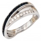 Preview: Damen Ring 585 Gold Weißgold 9 Diamanten Brillanten 0,14ct. 17 Safire blau - 60mm