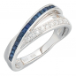 Preview: Damen Ring 585 Gold Weißgold 9 Diamanten Brillanten 0,14ct. 17 Safire blau - 60mm