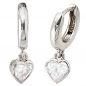 Preview: Kinder Creolen Herz 925 Sterling Silber 2 Zirkonia Ohrringe Kinderohrringe