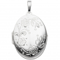 Preview: Medaillon oval Blumen für 2 Fotos 925 Sterling Silber Anhänger zum Öffnen