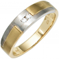 Preview: Herren Ring 585 Gold Gelbgold Weißgold mattiert 2 Diamanten Brillanten Goldring - 66mm