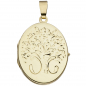 Preview: Medaillon oval Blumen 585 Gold Gelbgold Anhänger zum Öffnen