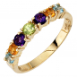 Preview: Damen Ring 333 Gold Gelbgold 2 Amethyste 2 Citrine 1 Peridot 2 Blautopase - 52mm