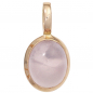 Preview: Anhänger oval 585 Gold Rotgold 1 Rosenquarz Cabochon rosa Rotgoldanhänger