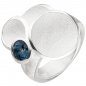 Preview: Damen Ring 925 Sterling Silber matt eismatt 1 Blautopas blau - 60mm