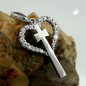 Preview: Anhänger 20x14mm Kreuz Herz Zirkonias rhodiniert Silber 925