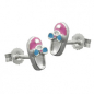 Preview: Stecker 8x4mm Kinderohrring Schuh rosa-hellblau lackiert Silber 925