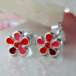 Preview: Stecker 6,5mm Kinderohrring Blume rot-lackiert Silber 925