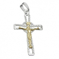 Preview: Anhänger 40x24mm Kreuz Jesus bicolor glänzend diamantiert Silber 925