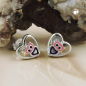 Preview: Stecker 8mm kleine Eule im Herz lila-pink glänzend Silber 925