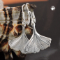 Preview: Ohrbrisur Ohrhänger Ohrringe 16x17mm Ginkgo-Blatt glänzend Silber 925