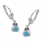 Preview: Ohrbrisur Ohrhänger Ohrringe 22x6mm Pinguin hellblau lackiert Silber 925