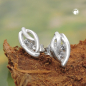 Preview: Stecker 9x5mm Blatt matt-glänzend mit Zirkonias, Silber 925