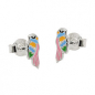 Preview: Stecker 9x4mm Kinderohrring Papagei farbig lackiert Silber 925