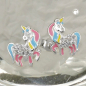 Preview: Stecker 10x8mm Kinderohrring Fabelwesen Pferd mit Horn Zirkonia Silber 925