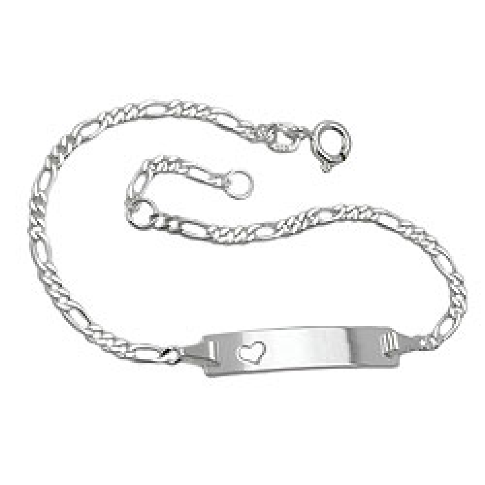 Schildarmband für Kinder 2,3mm Figarokette Gravurplatte 25x5mm mit Herz Silber 925 16cm
