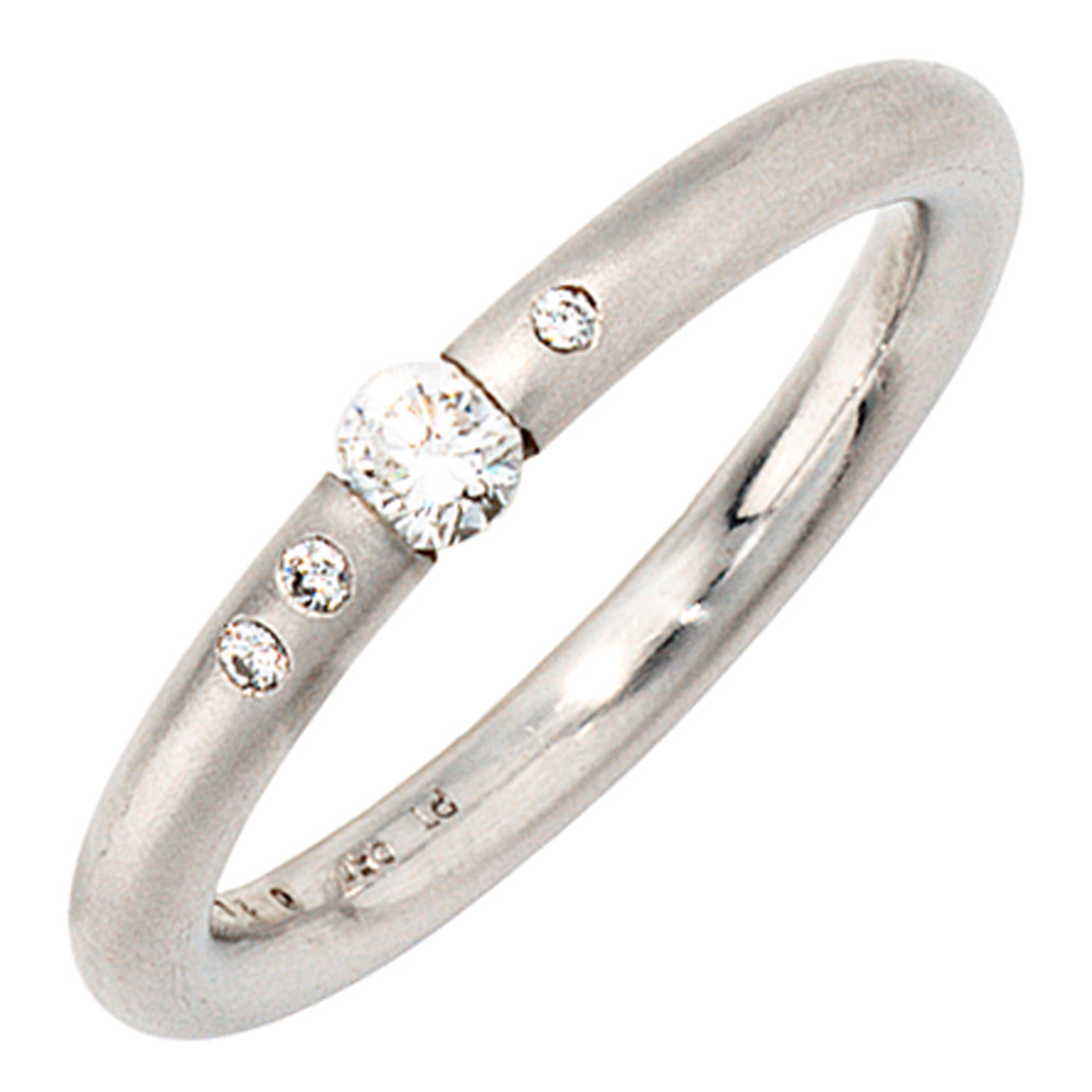 Damen Ring 950 Platin 4 Diamanten Brillanten 0,20ct. Platinring - 54mm
