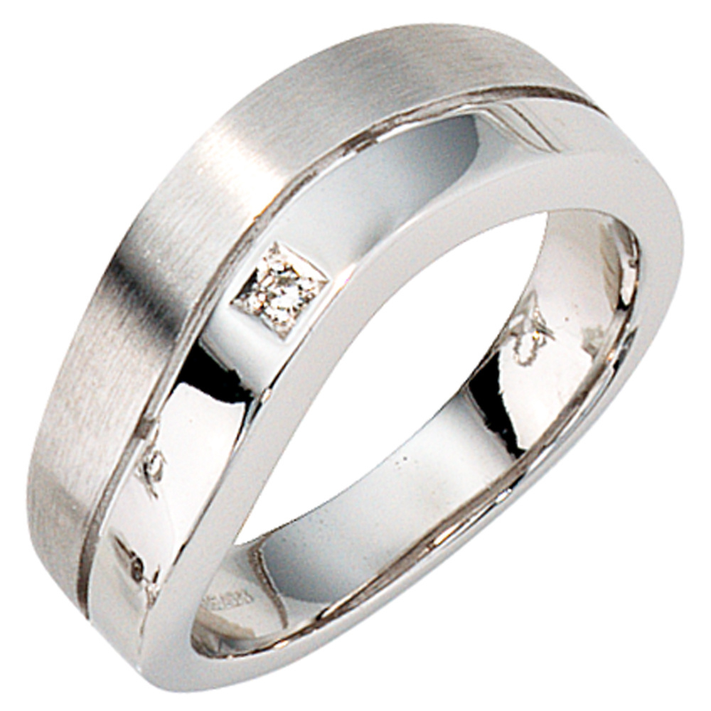 Damen Ring 585 Gold Weißgold 1 Diamant 0,01ct. Weißgoldring Diamantring - 54mm