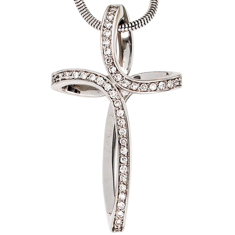 Anhänger Kreuz 585 Gold Weißgold 40 Diamanten Brillanten Kreuzanhänger Goldkreuz