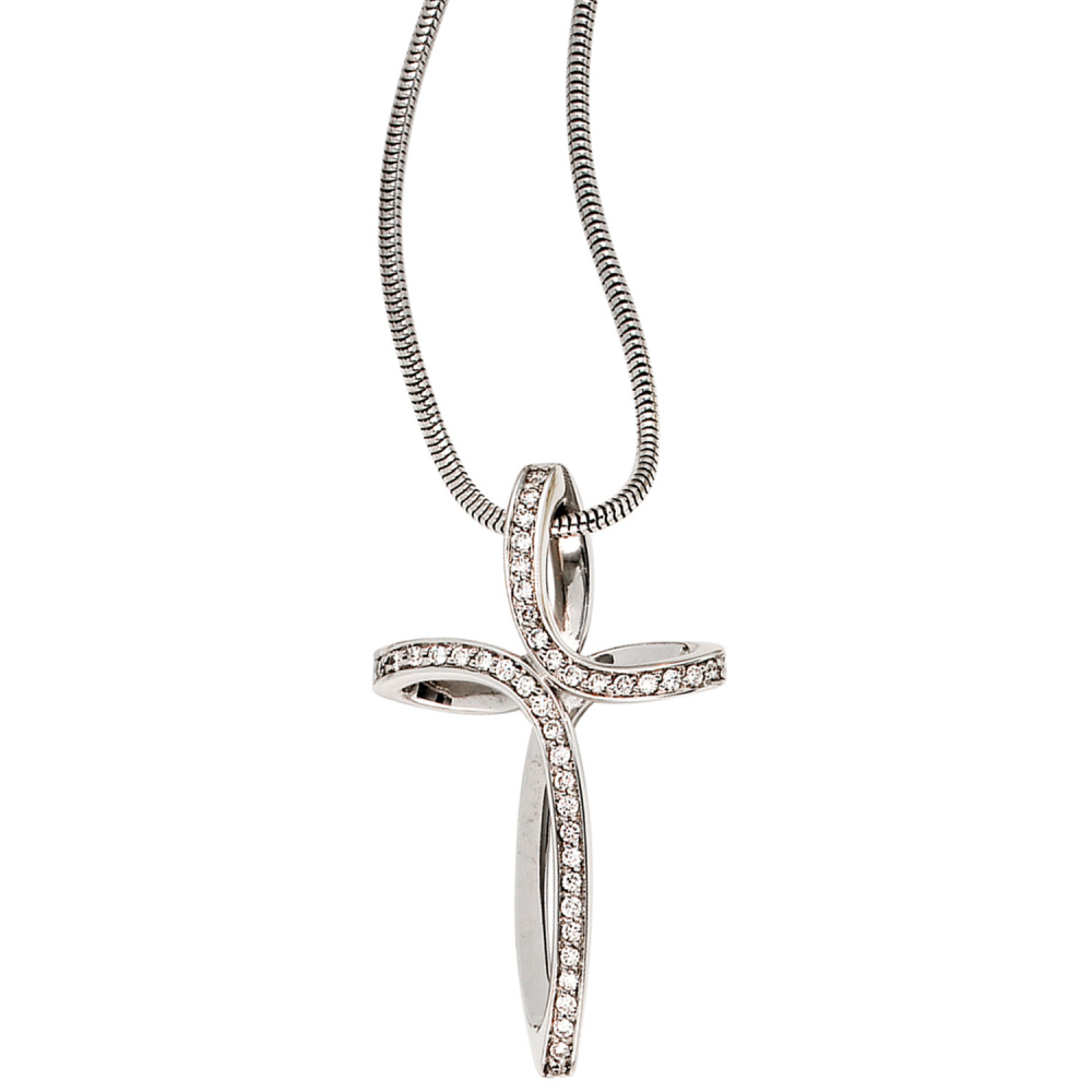 Anhänger Kreuz 585 Gold Weißgold 40 Diamanten Brillanten Kreuzanhänger Goldkreuz