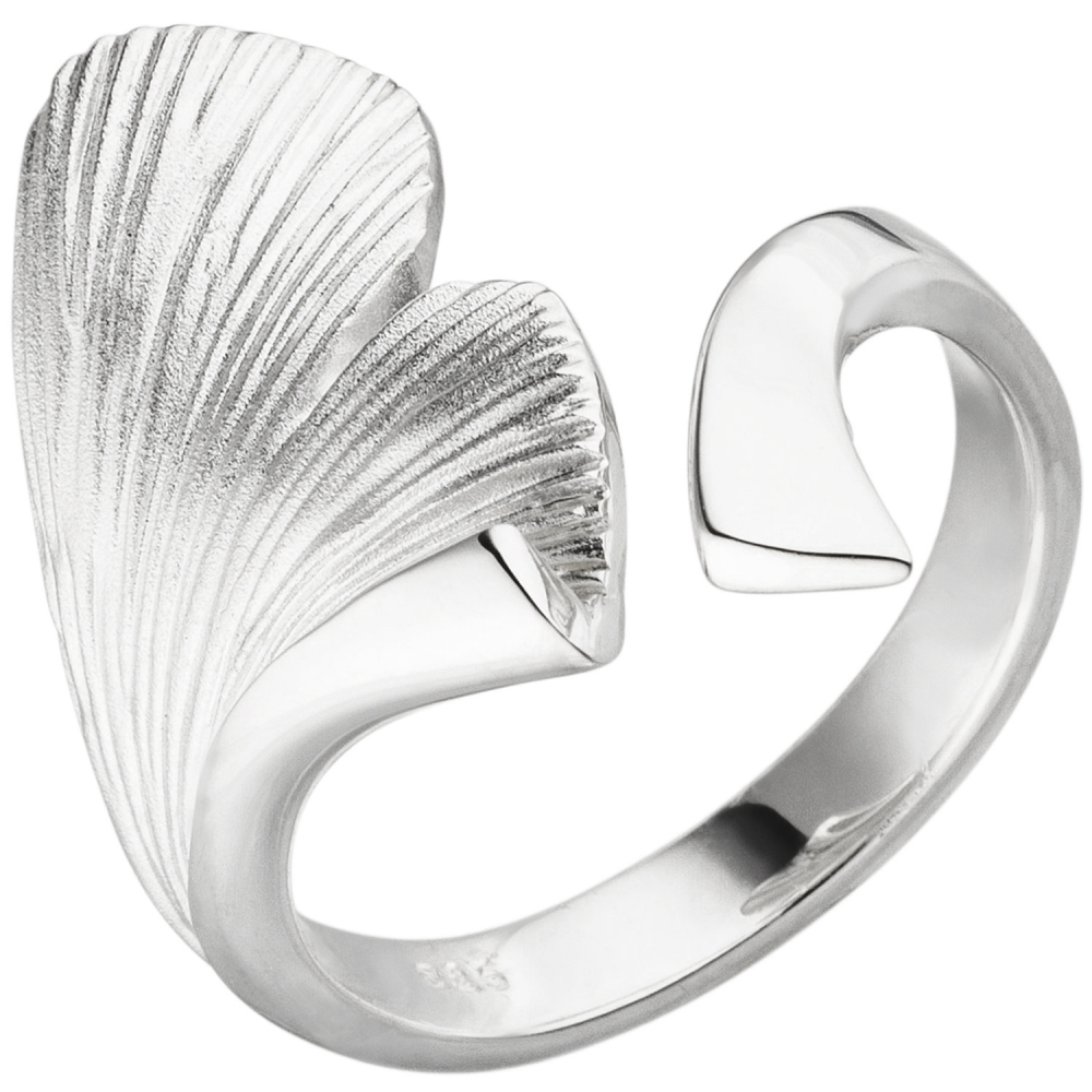 Damen Ring Ginko Ginkgo offen 925 Sterling Silber mattiert Handarbeit Silberring - 50mm