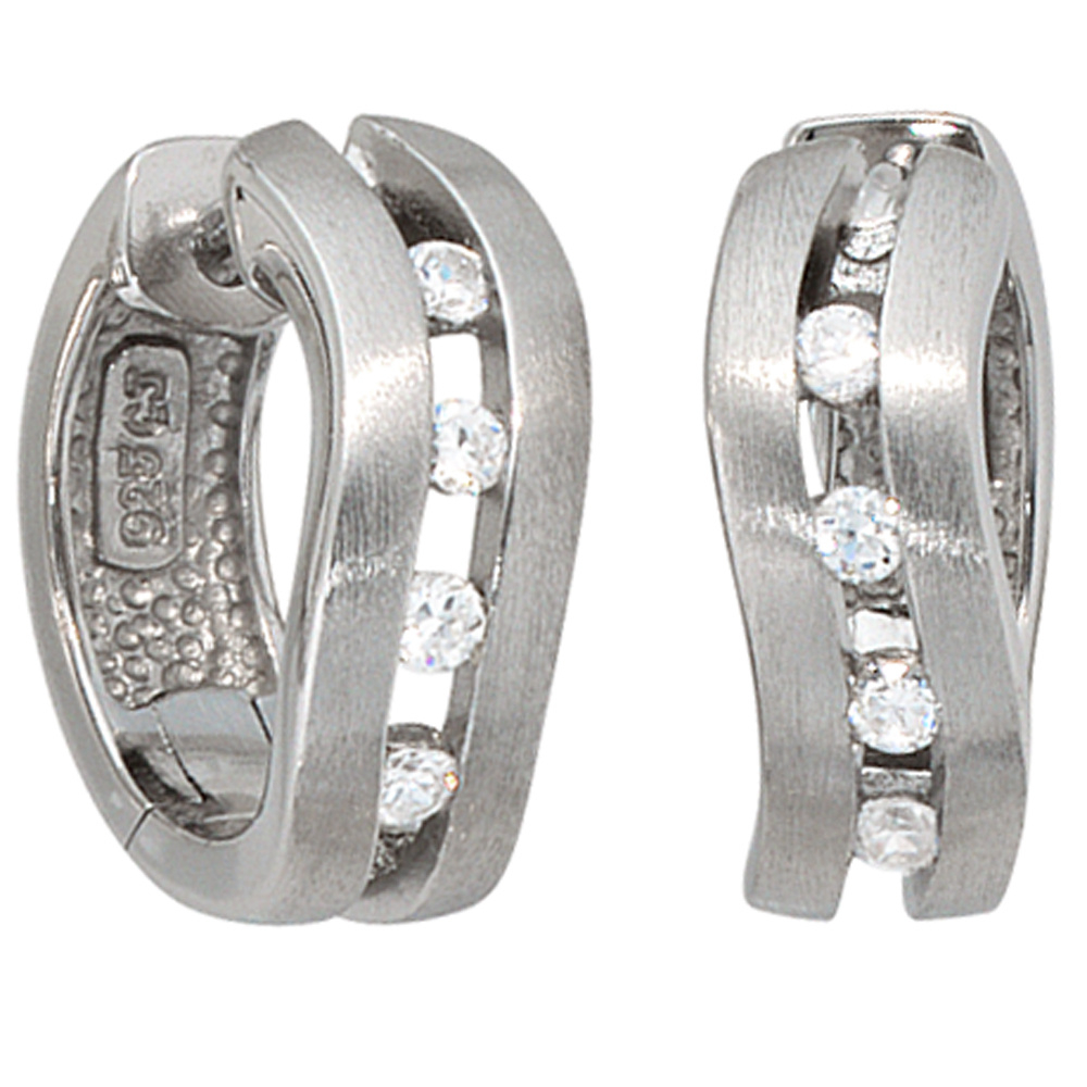 Creolen 925 Silber mattiert 8 Zirkonia Ohrringe Silberohrringe Silbercreolen