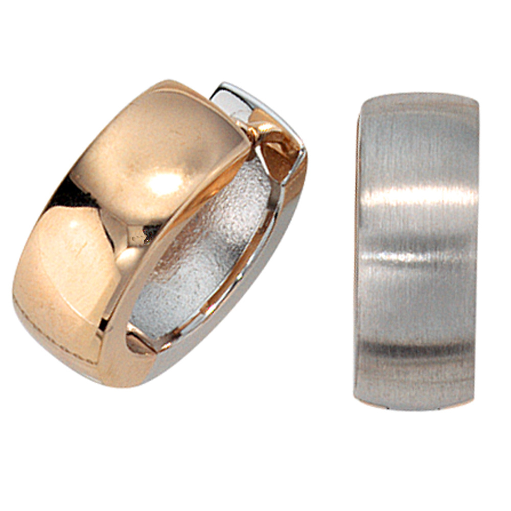 Creolen rund 585 Gold Weißgold Rotgold bicolor teil matt Ohrringe Goldcreolen