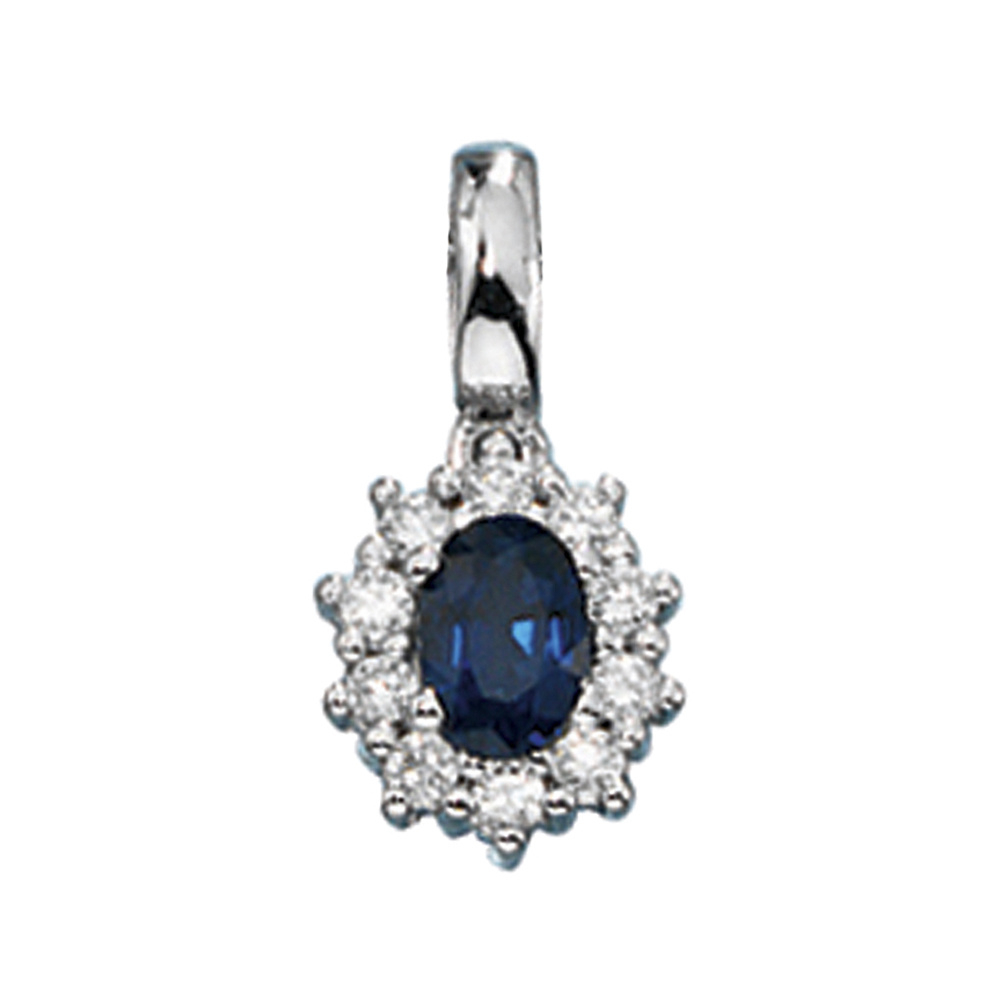 Anhänger 585 Gold Weißgold 10 Diamanten Brillanten 1 blauer Safir Goldanhänger