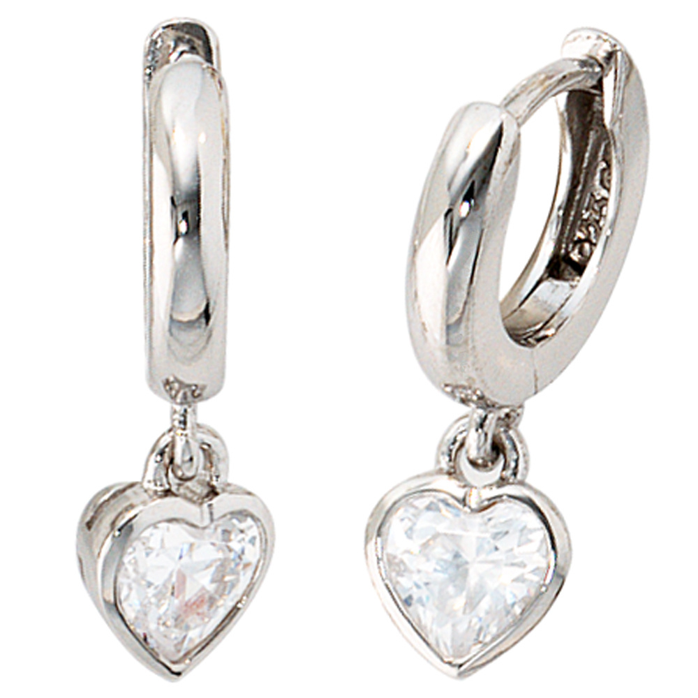 Kinder Creolen Herz 925 Sterling Silber 2 Zirkonia Ohrringe Kinderohrringe