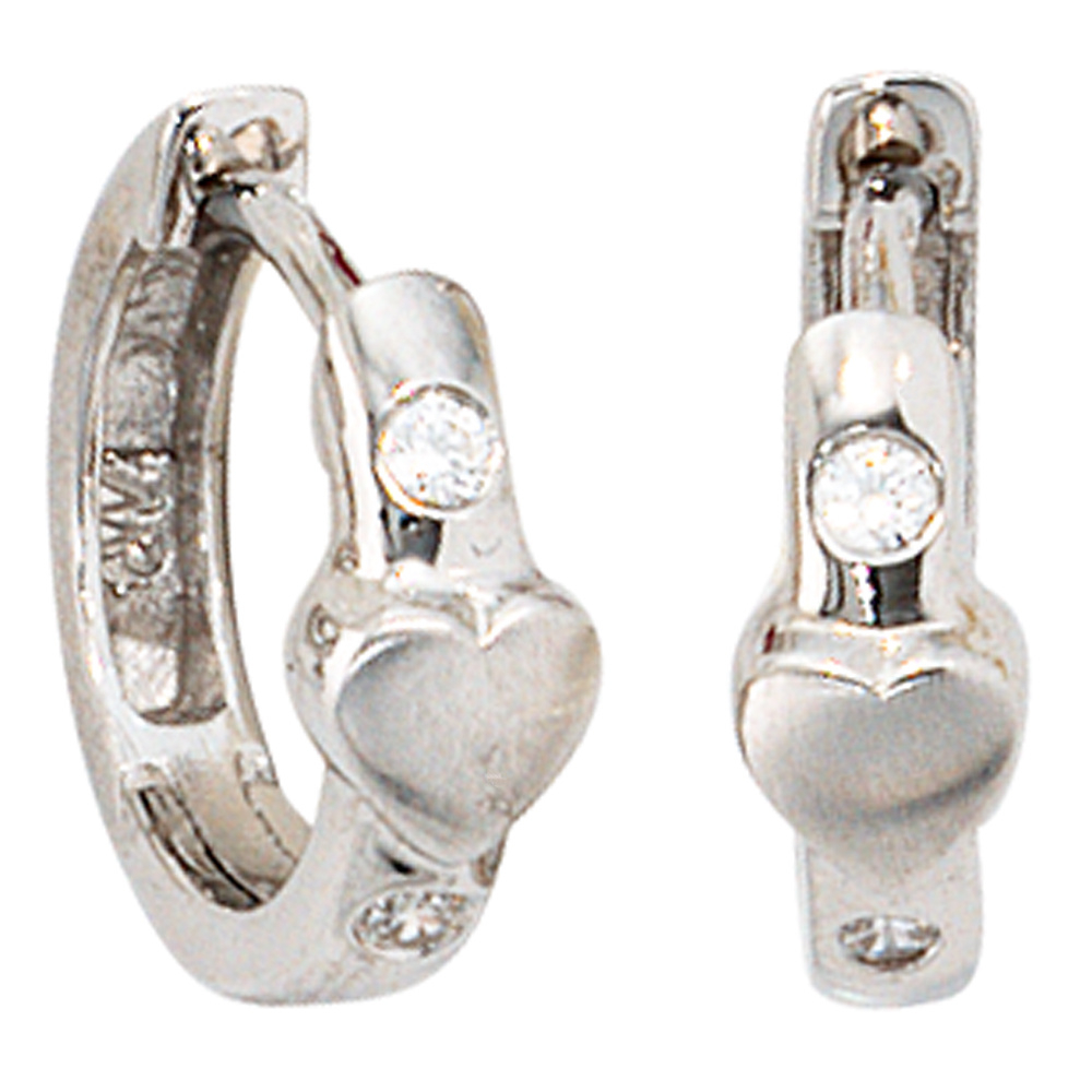Kinder Creolen Herz 925 Silber mattiert 4 Zirkonia Ohrringe Kinderohrringe