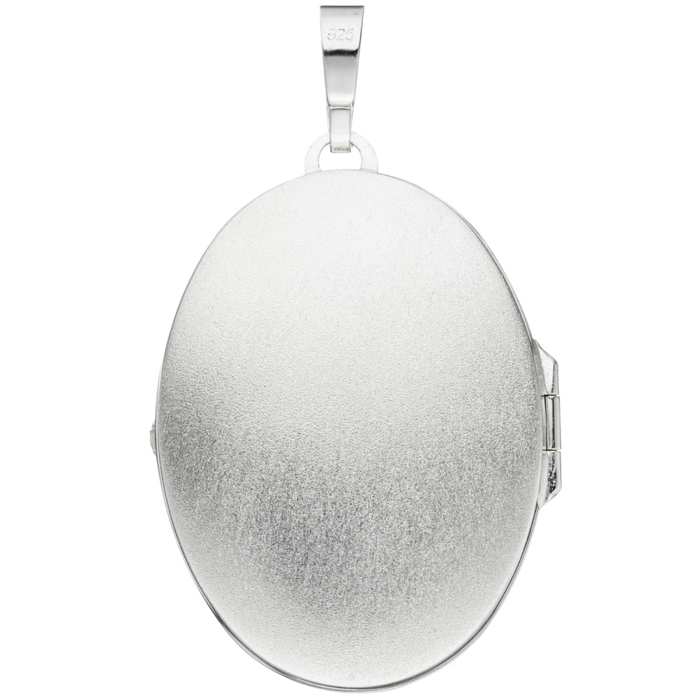 Medaillon oval Blumen für 2 Fotos 925 Sterling Silber Anhänger zum Öffnen