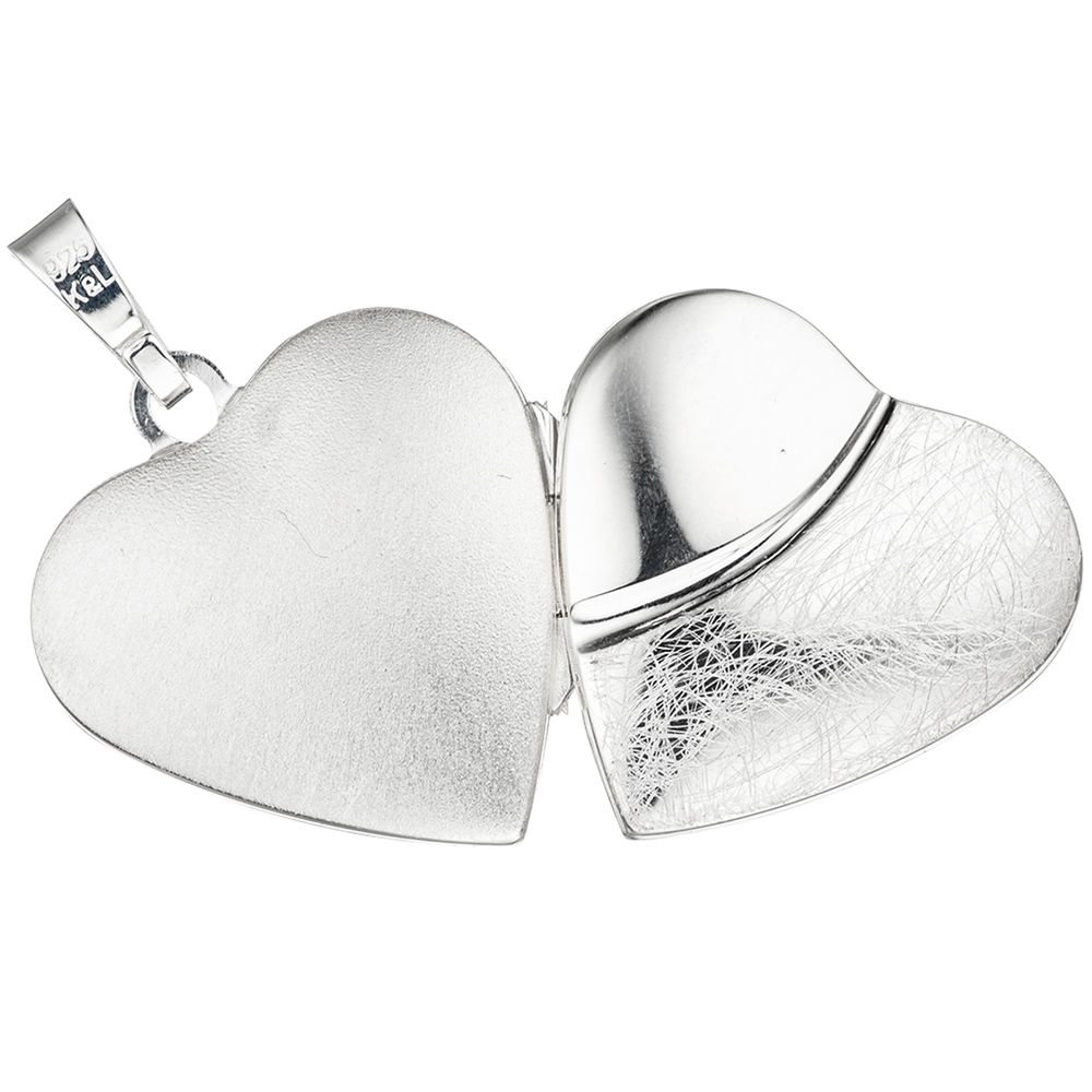 Medaillon Herz 925 Sterling Silber eismatt Anhänger zum Öffnen