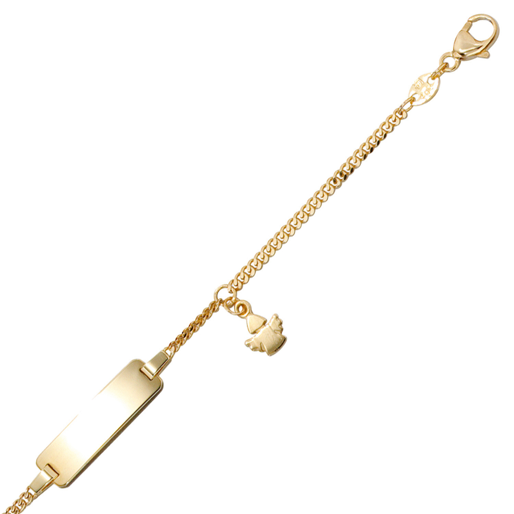 Schildband Engel 585 Gold Gelbgold 14 cm Gravur ID Armband Schutzengel Karabiner