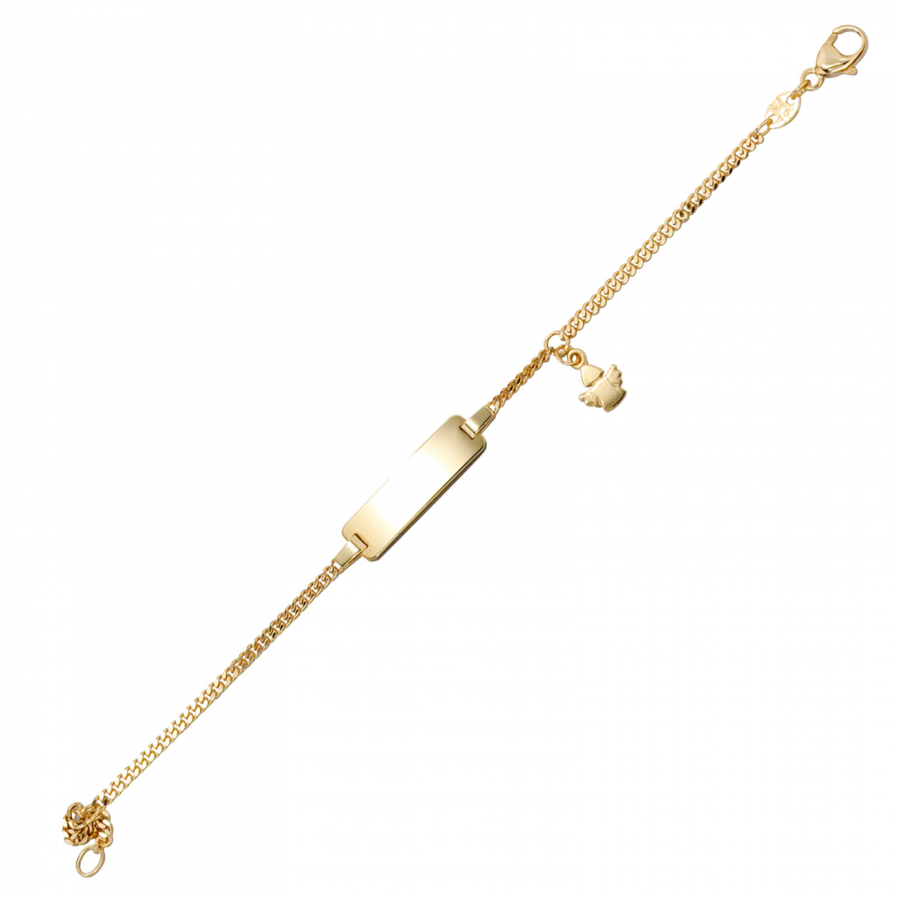 Schildband Engel 585 Gold Gelbgold 14 cm Gravur ID Armband Schutzengel Karabiner
