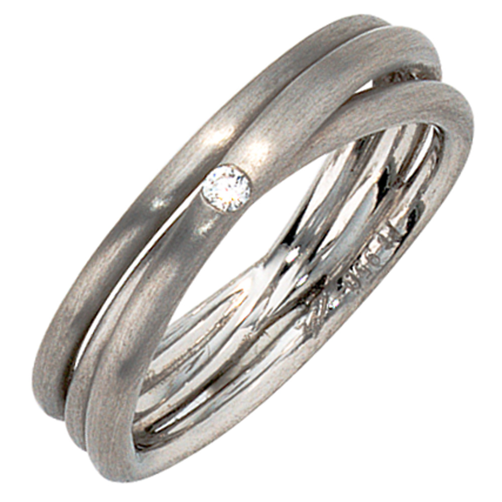 Damen Ring 950 Platin matt 1 Diamant Brillant Platinring dreireihig mehrreihig - 54mm