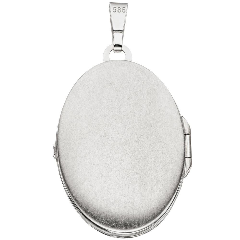 Medaillon oval 585 Gold Weißgold mattiert Anhänger zum Öffnen