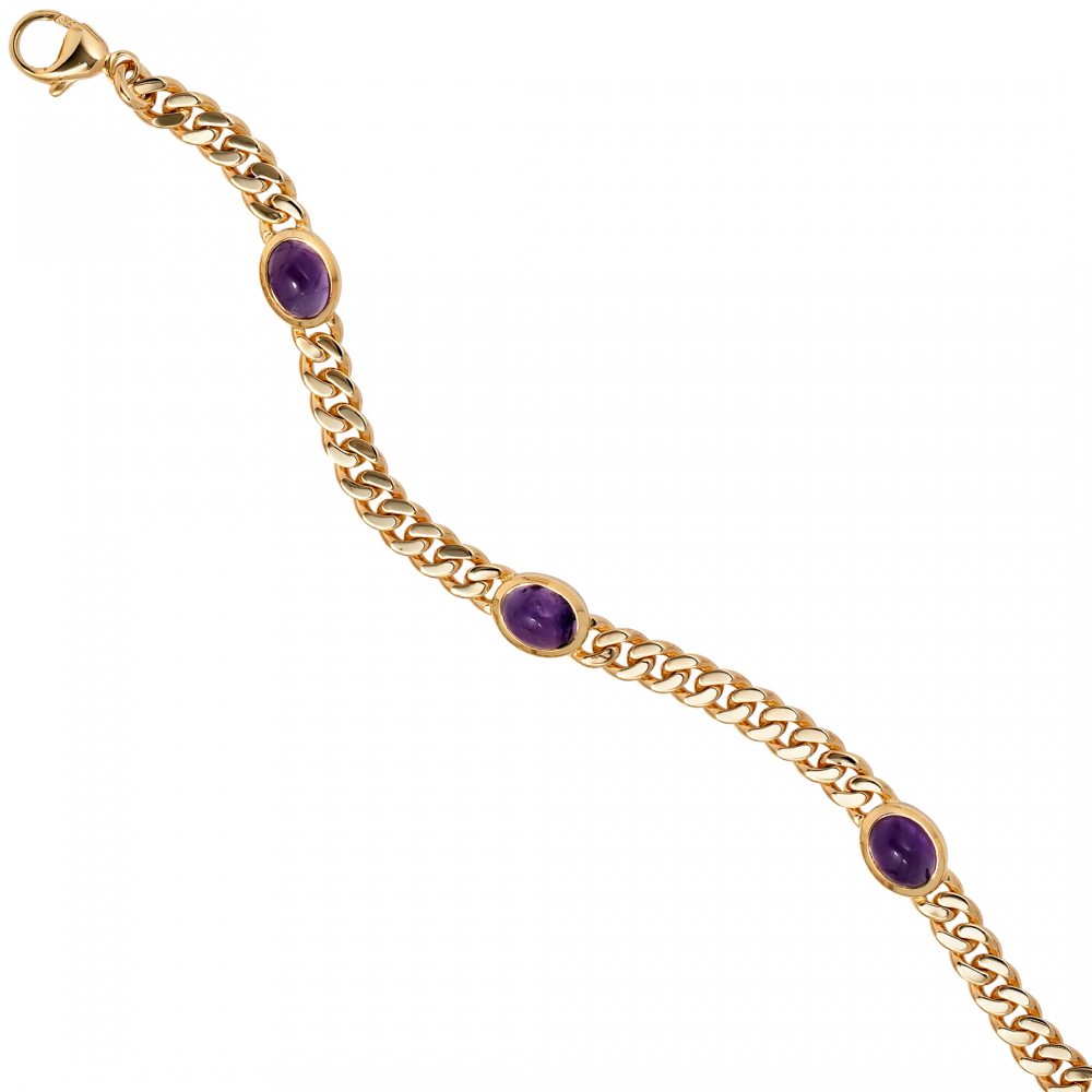 Armband 585 Gold Gelbgold 19 cm 4 Amethyst-Chabochons lila violett Goldarmband