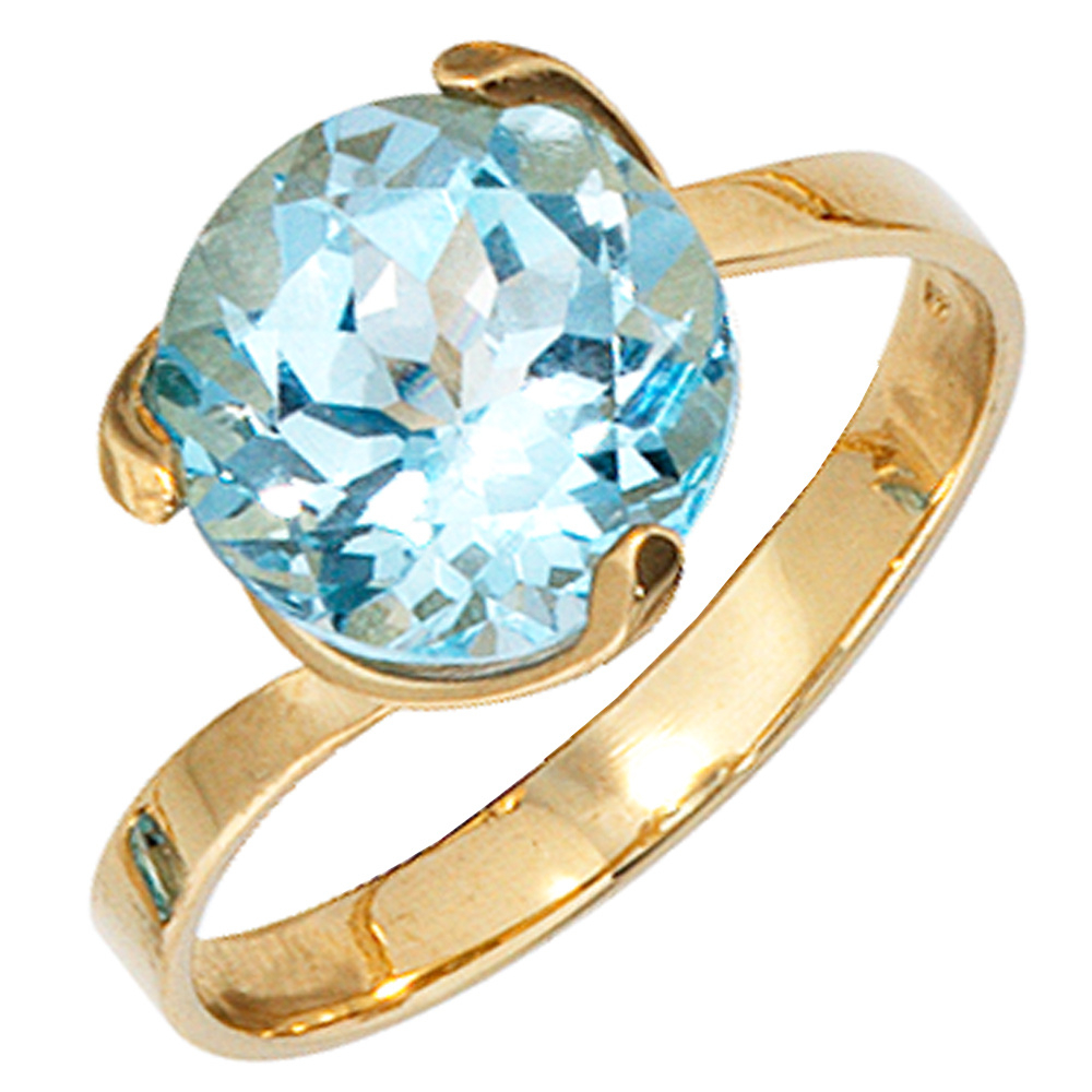 Damen Ring 585 Gold Gelbgold 1 Blautopas hellblau blau Goldring Topasring - 56mm