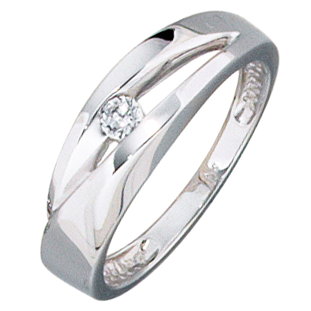 Damen Ring 375 Gold Weißgold 1 Zirkonia Weißgoldring - 52mm