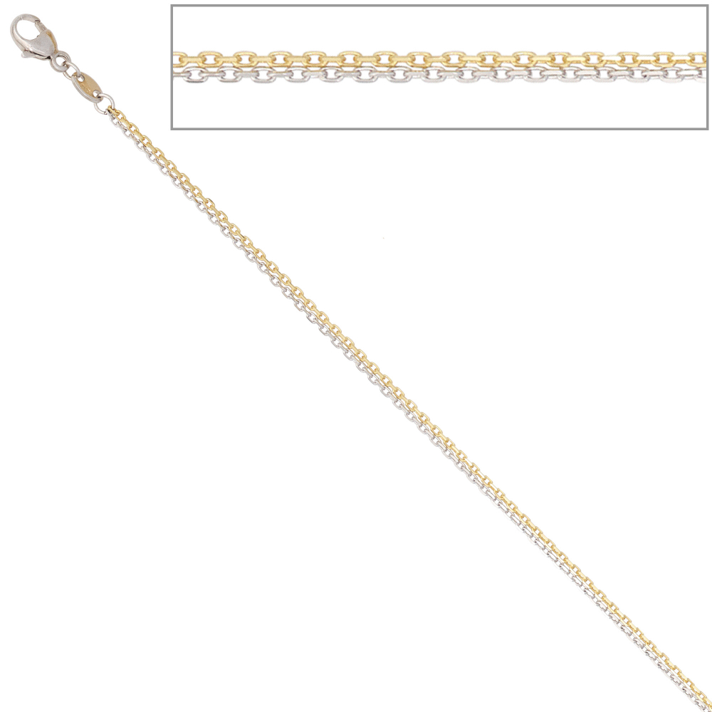 Ankerkette 2-reihig 585 Gelbgold Weißgold 45 cm Gold Kette Weißgoldkette