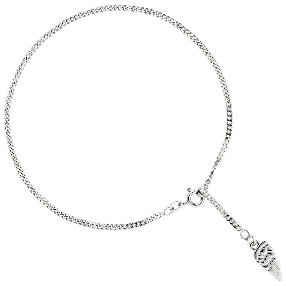 Fußkettchen Fußkette Flügel 925 Sterling Silber rhodiniert Federring