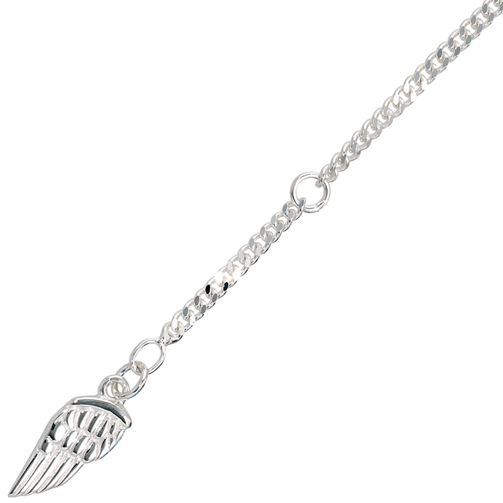 Fußkettchen Fußkette Flügel 925 Sterling Silber rhodiniert Federring