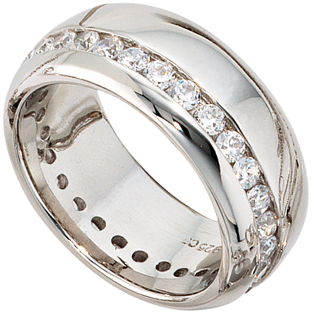 Damen Ring breit 925 Sterling Silber rhodiniert mit Zirkonia rundum Silberring - 58mm