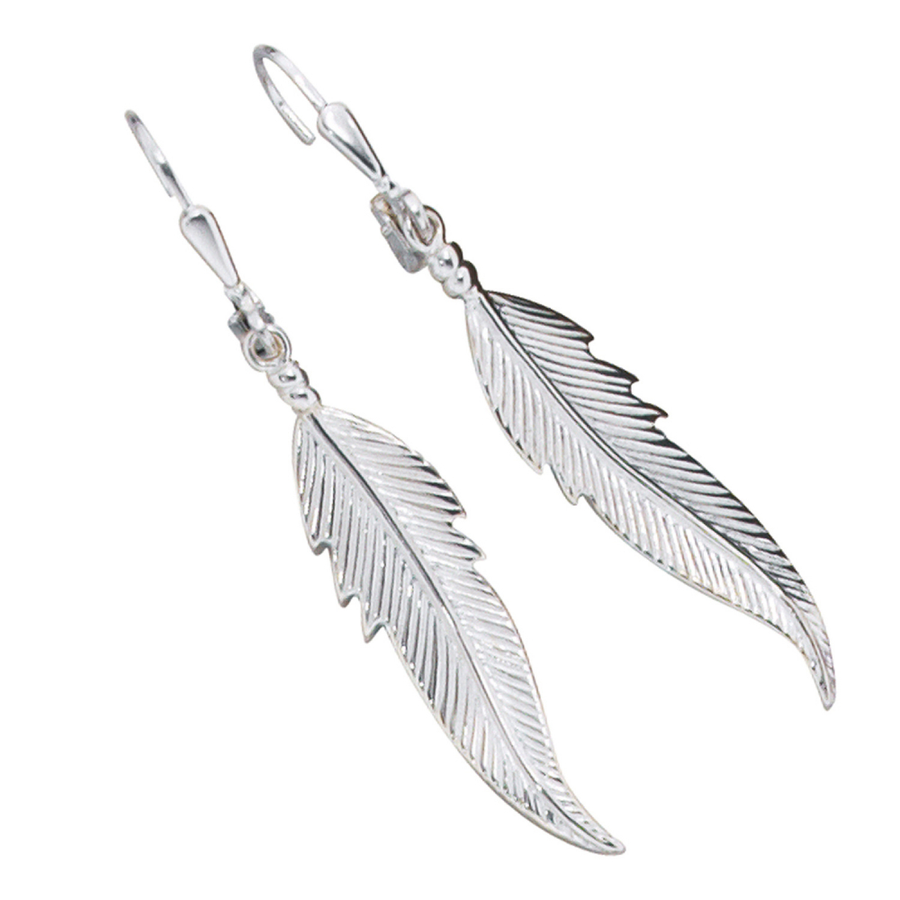 Boutons Feder 925 Sterling Silber Ohrringe Ohrhänger
