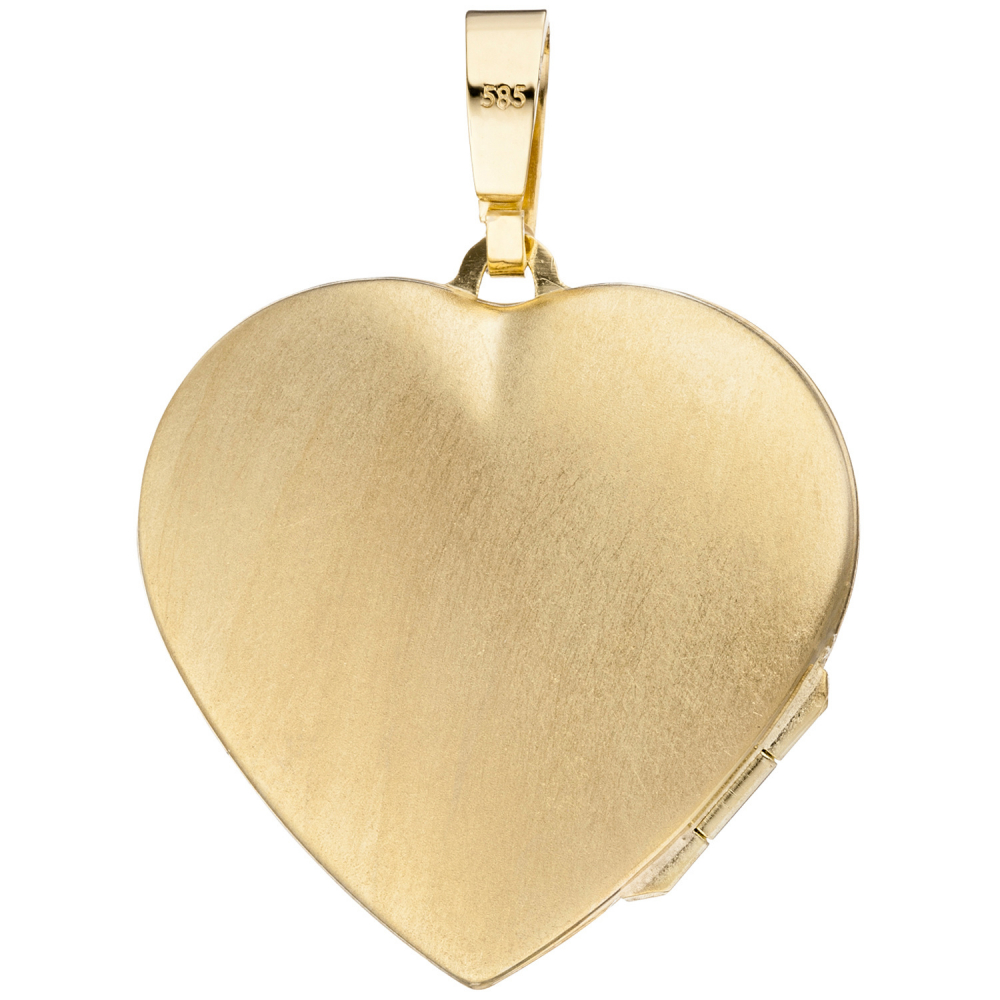 Medaillon Herz 585 Gold Gelbgold mattiert Anhänger zum Öffnen