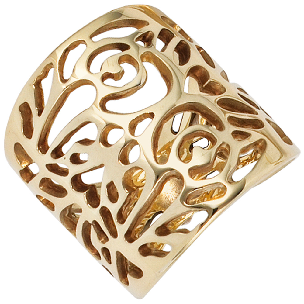 Damen Ring breit 585 Gold Gelbgold Goldring - 54mm