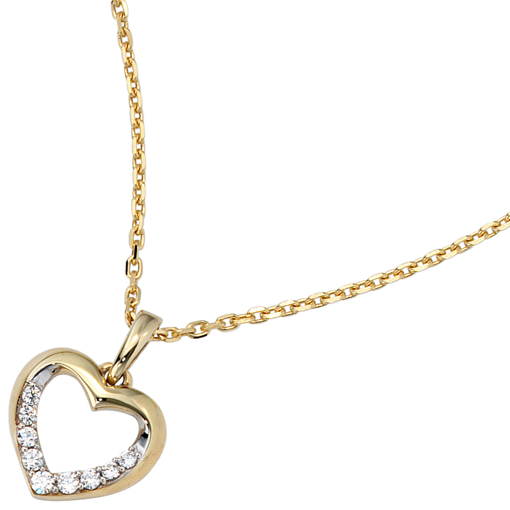 Anhänger Herz 333 Gold Gelbgold bicolor mit Zirkonia Herzanhänger Goldherz