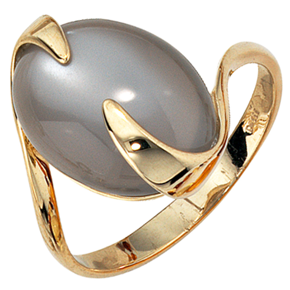 Damen Ring 585 Gold Gelbgold 1 Mondstein Goldring - 58mm