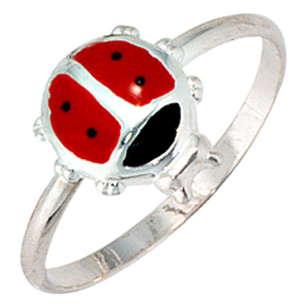 Kinder Ring Marienkäfer 925 Sterling Silber Lackeinlage rot schwarz Kinderring - 48mm
