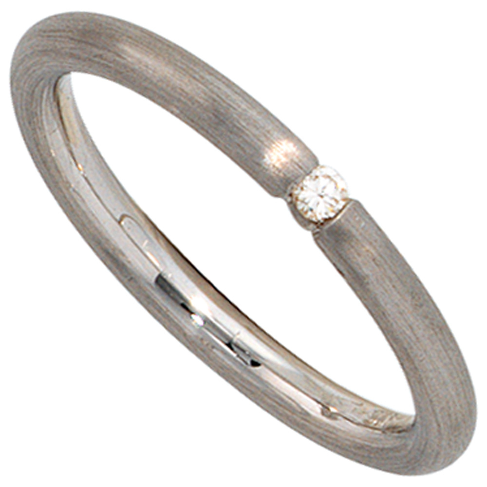 Damen Ring 925 Sterling Silber rhodiniert matt 1 Diamant Brillant Silberring - 60mm